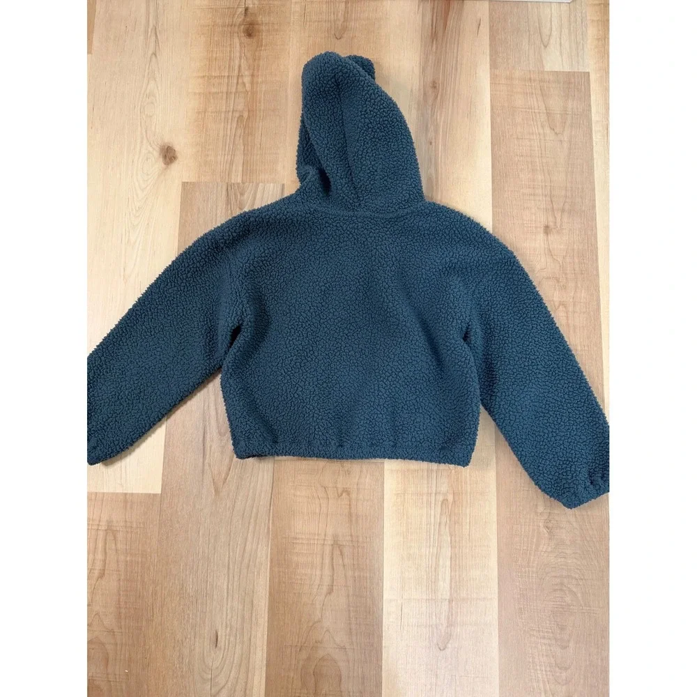 Old Navy Girl's Cozy Sherpa Quarter-Zip Pullover Hoodie Teal Blue L 10-12